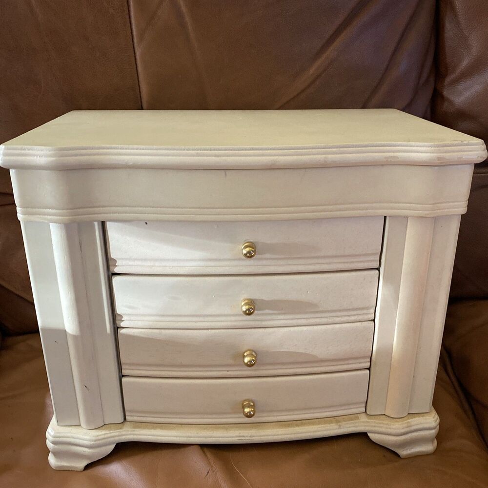 Vintage Cream Jewelry Organizer, real wood - Good Condition